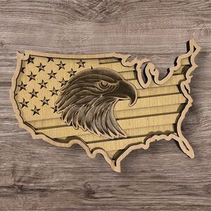 LARGE- Handmade Laser Engraved Eagle United States American Flag